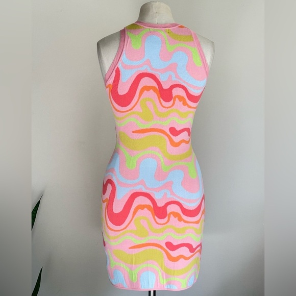 Nicole Miller Knit Psychedelic Colorful Wave Pattern Bodycon Sleeveless Dress XS - Picture 4 of 6